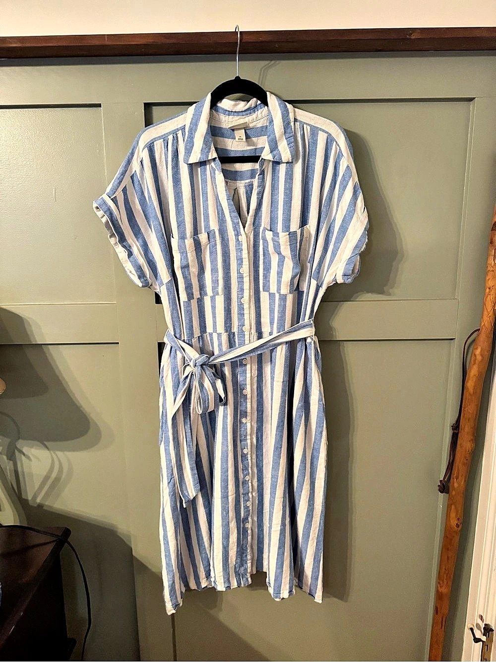 Ava & Viv Striped Midi Shirt Dress in Blue & White Size 1X Like New